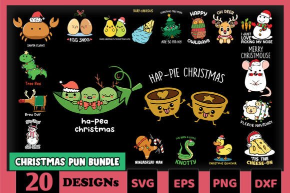 Christmas Puns Bundle SVG: 20 Festive Graphics for Crafts & Cricut Projects