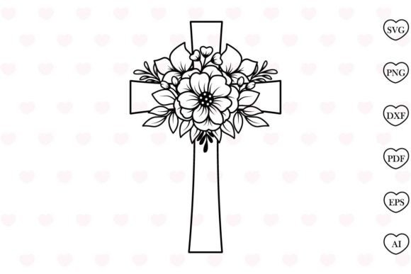 Floral Cross SVG Christian Graphics for Print Templates