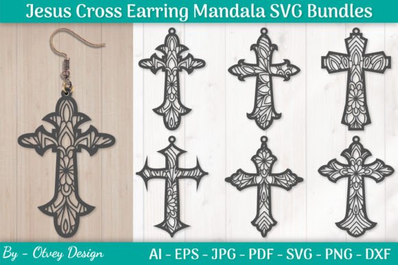 Jesus Cross Earring Mandala SVG Bundle for Laser-Cut Earrings & Craft Projects